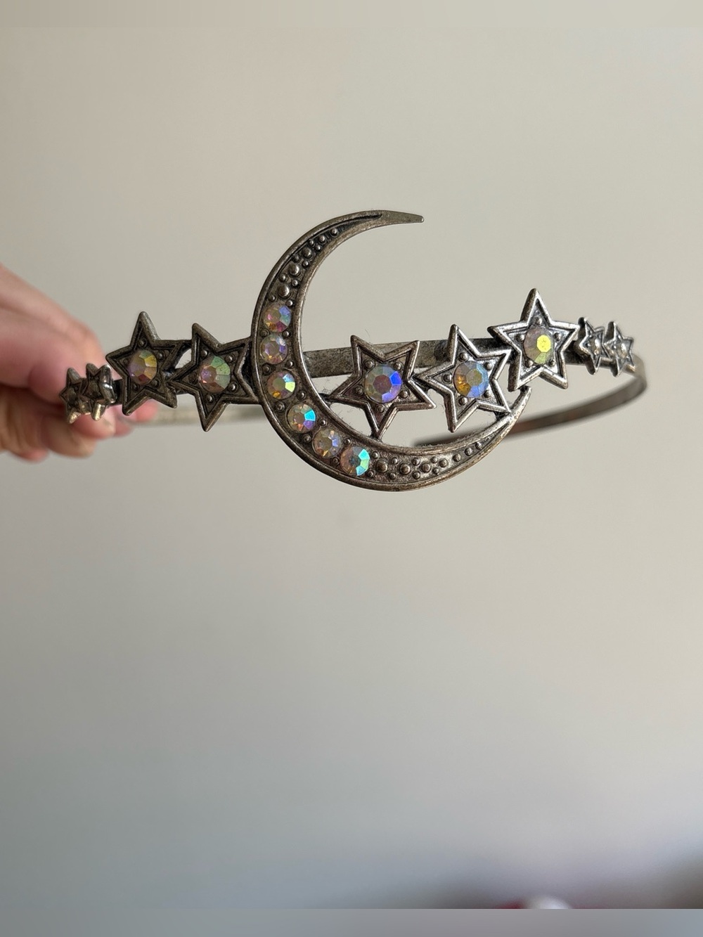 Moon & Star Rhinestone Tiara Headband - Aurora Crystal Accents